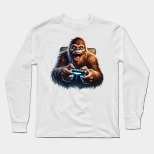 Sasquatch Gamer | Bigfoot Playing Video Games Long Sleeve T-Shirt